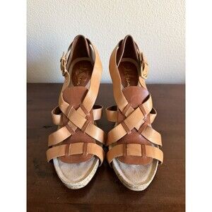COLE HAAN AIR NEW SIZE 8 B BROWN STRAPPY LEATHER CORK PLATFORM SANDALS HEELS